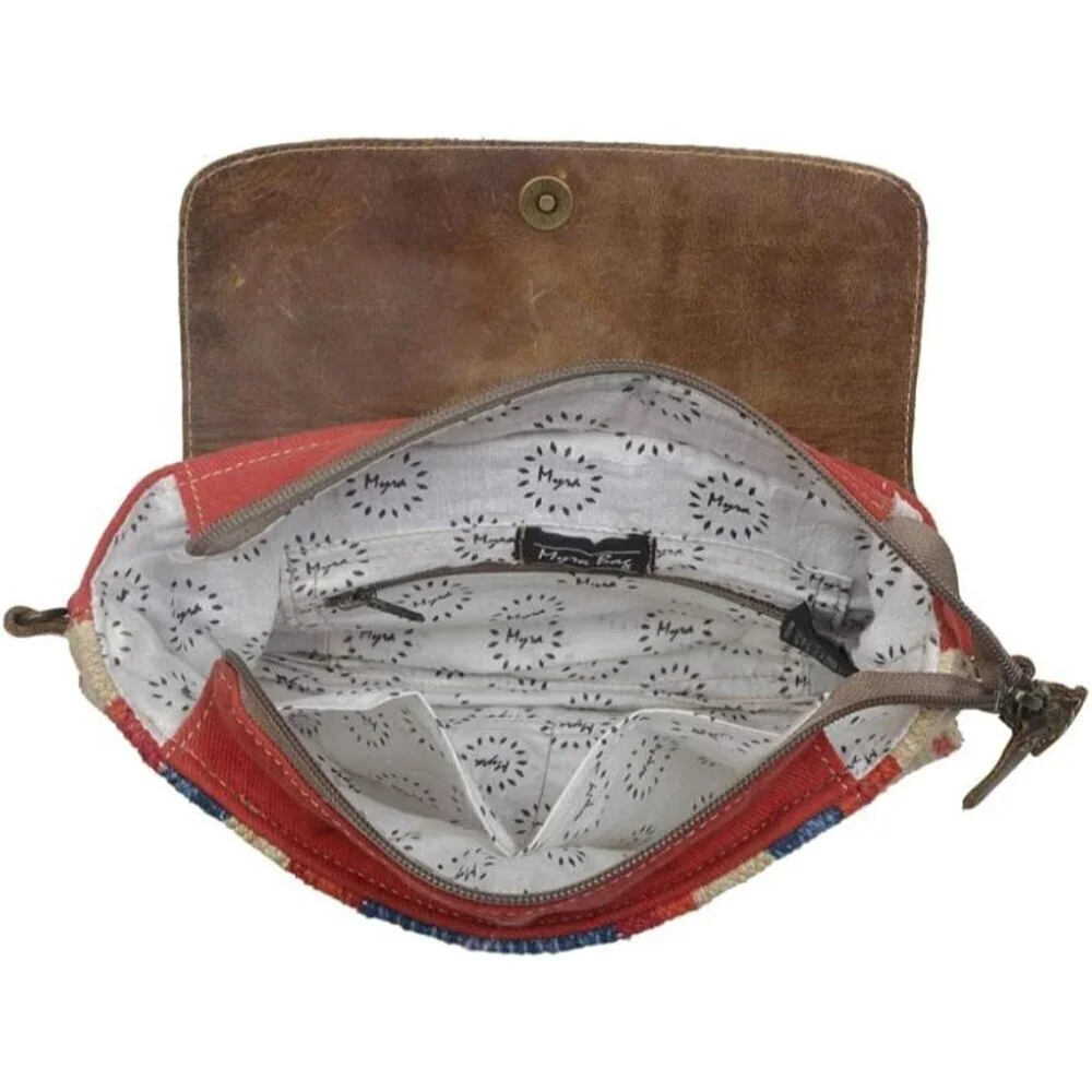 Leather & Canvas Crossbody Bag Small Lightweight Multiple Pockets